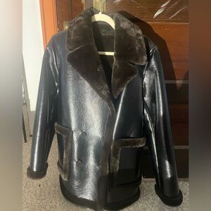 Leather & Fur Brown & Black Coat/Jacket